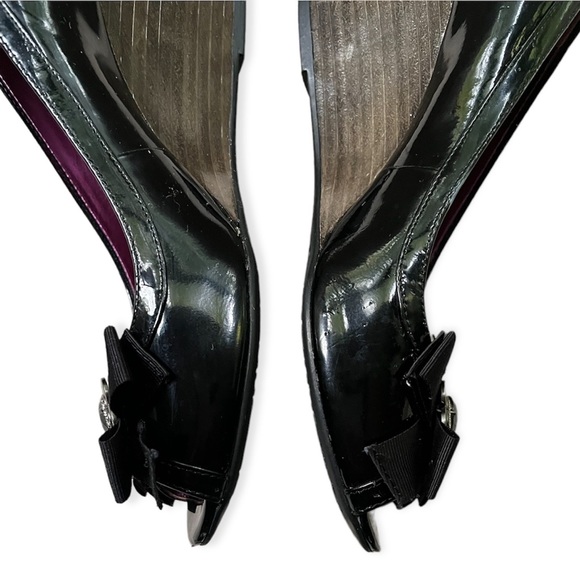 Coach ❤️ Poppy Black Peep Toe Wedge Shoes w/Charms, sz 8 - Picture 10 of 15